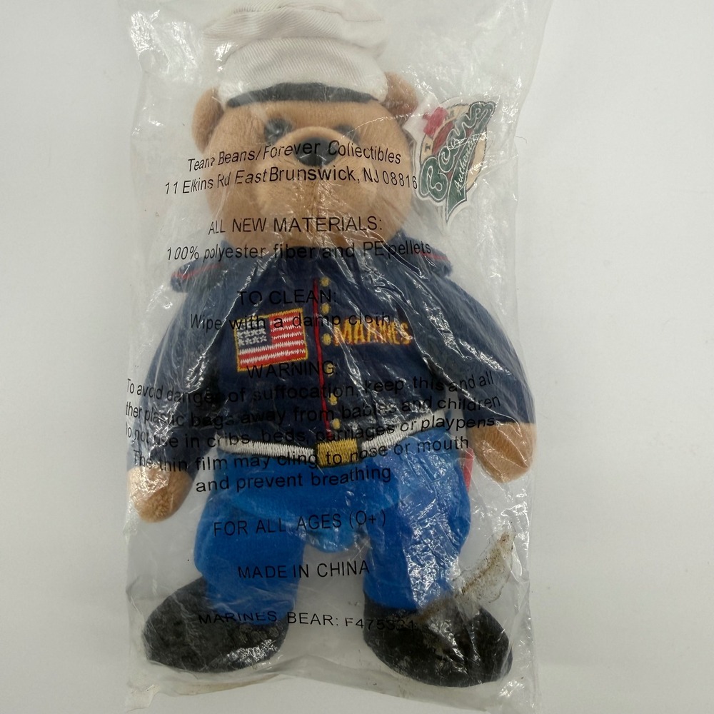 Vintage‎ Team Beans USMC Marine Bear Plush Forever Collectibles Dress Blues